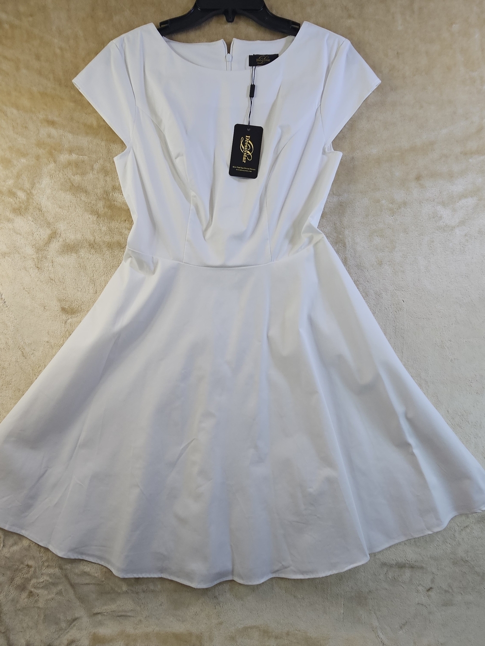 White Fit-and-Flare Midi Dress by Vero Moda - Elegant Cap Sleeve